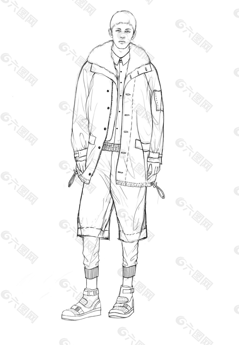 潮范大外套男士服装效果图