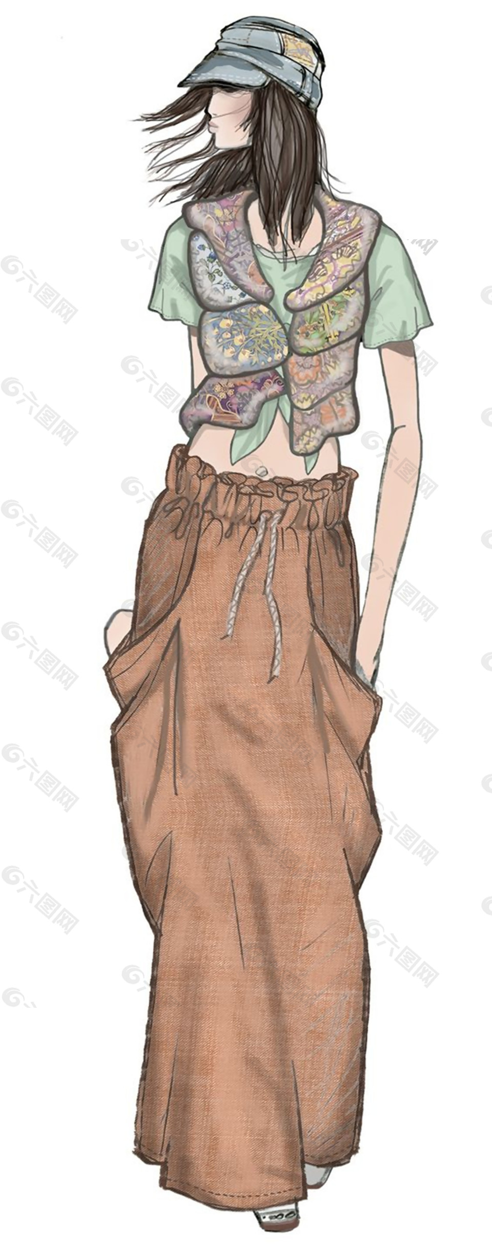 个性民族风拼色短袖女装效果图