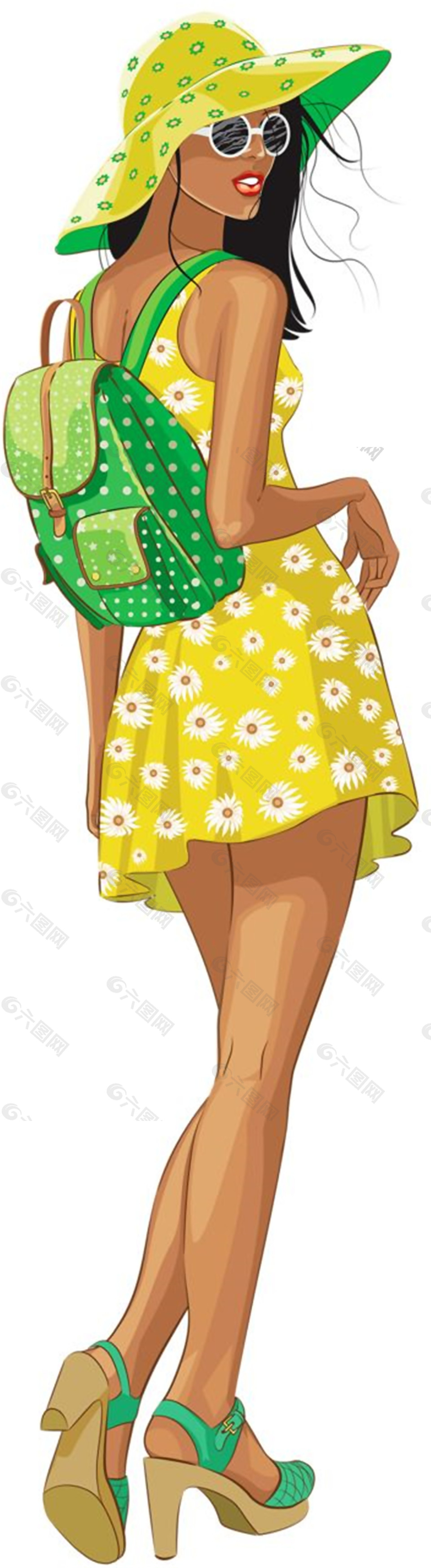 独家风格黄色裙子女装效果图