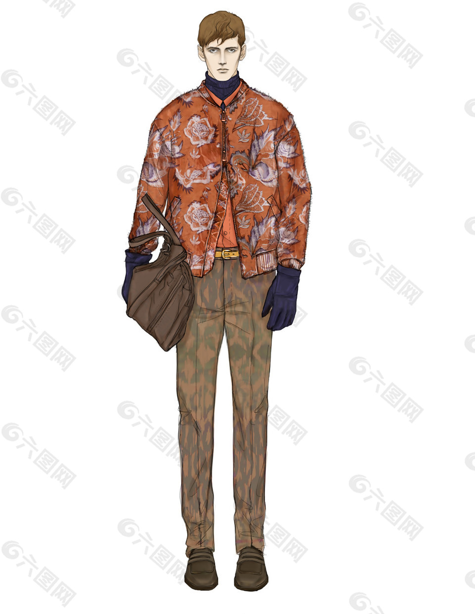 个性橙色外套时尚男装效果图