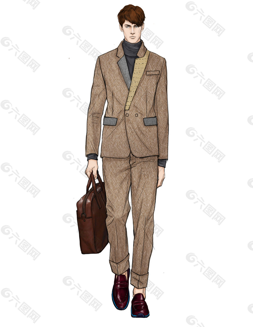时尚浅褐色西装外套男装效果图