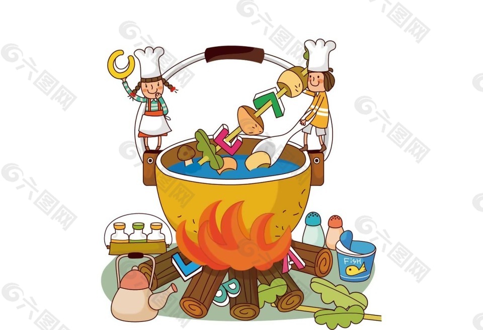 卡通做饭煮菜png元素