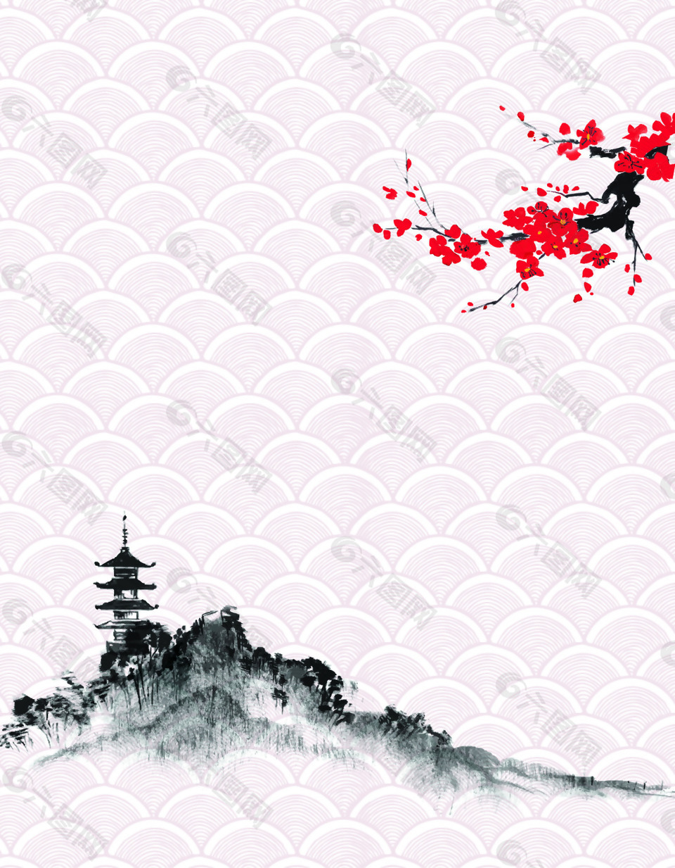 矢量中国风水墨梅花背景