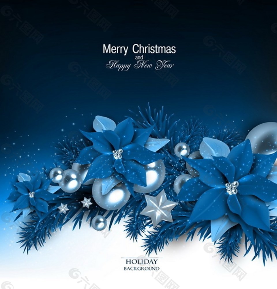 蓝色植物圣诞背景素材下载