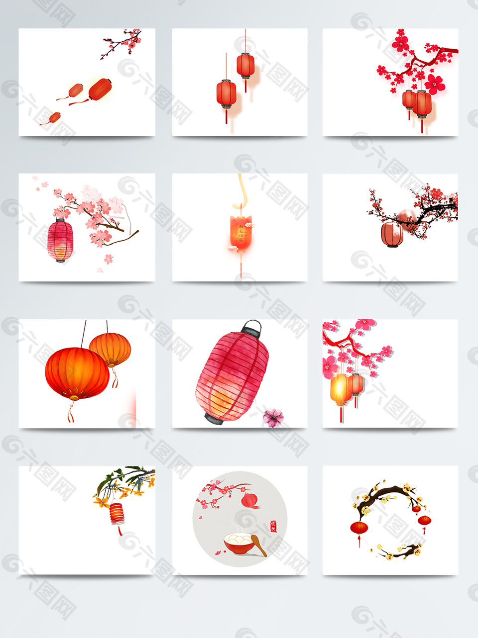 手绘水彩唯美春节灯笼素材设计元素素材免费下载 图片编号 六图网