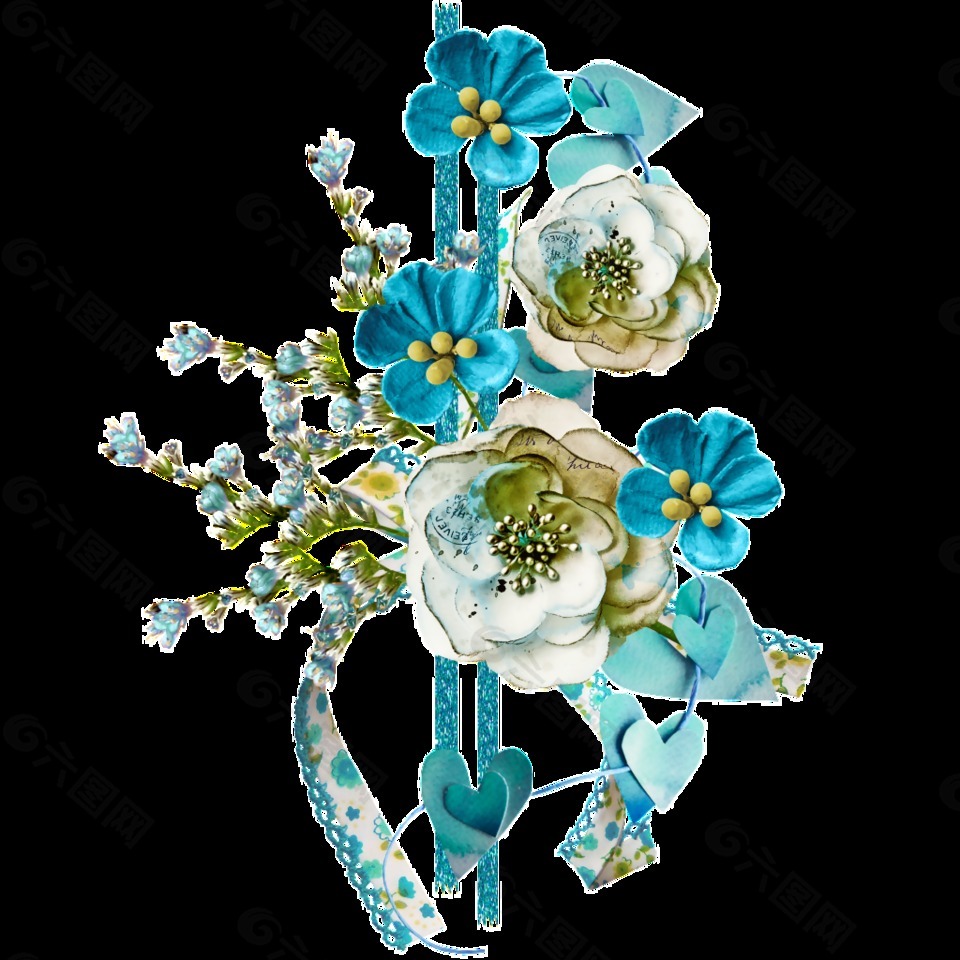 美丽大方的蓝色花束透明素材