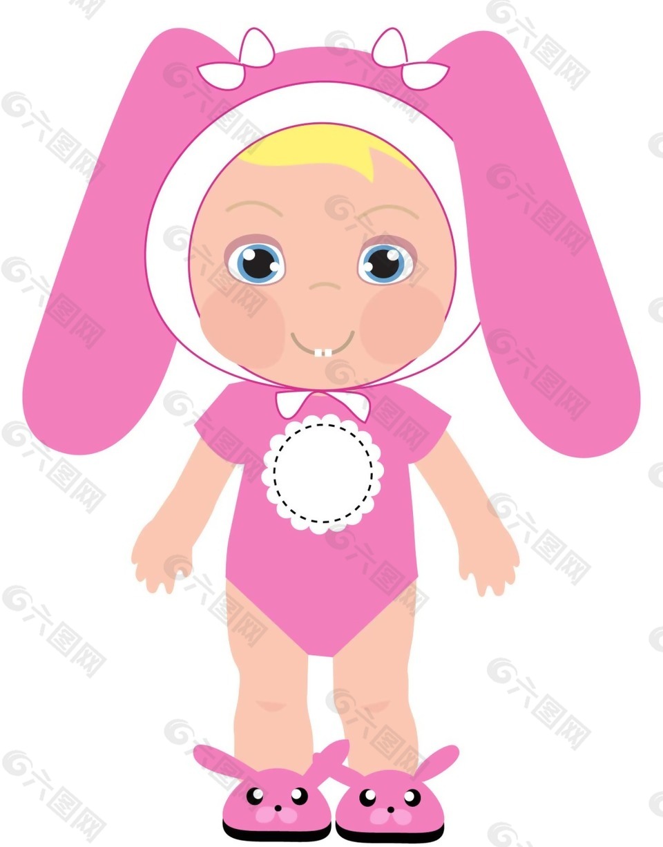 卡通可爱小兔装宝宝png元素
