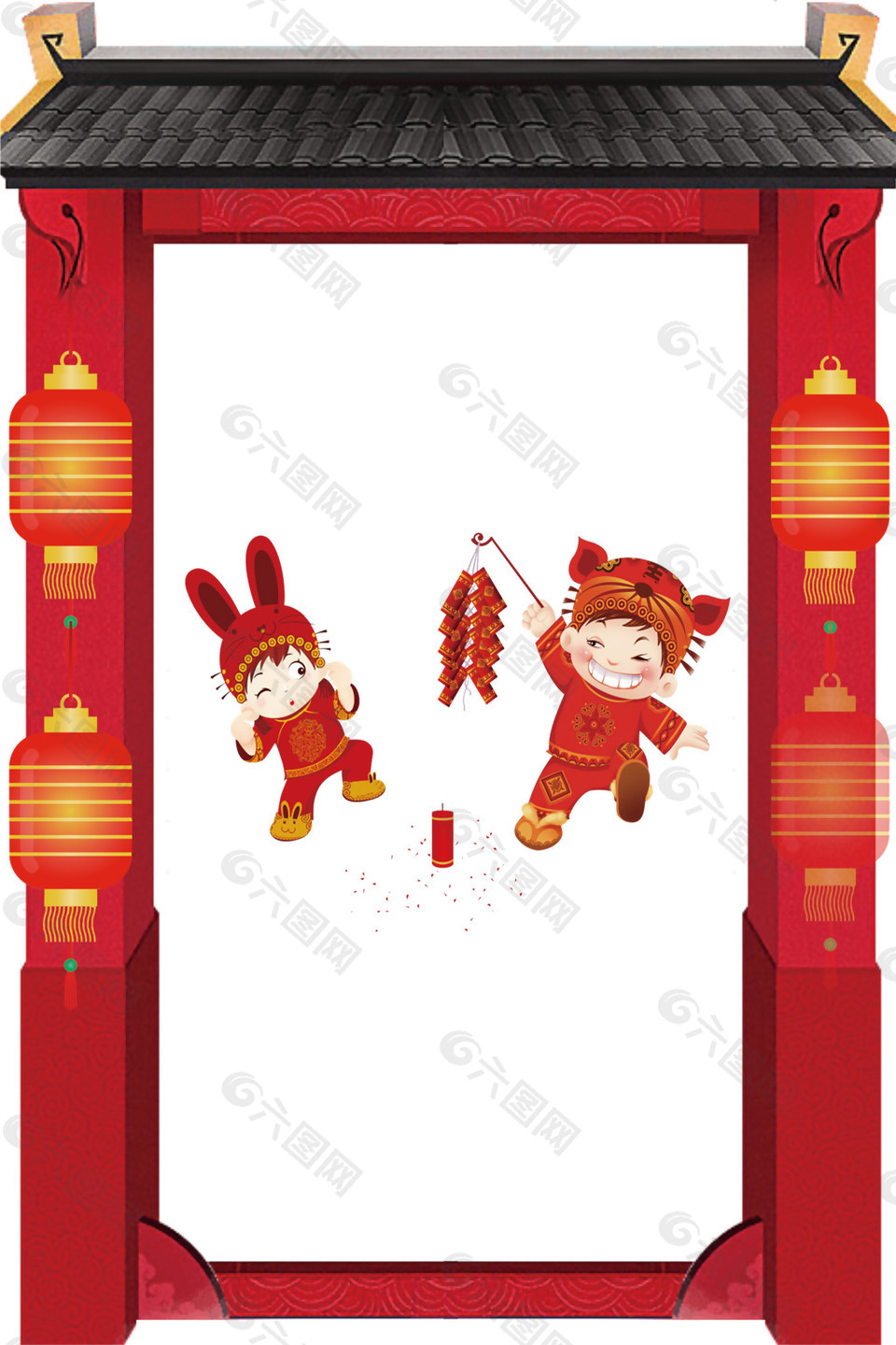 中国风红色灯笼对联素材