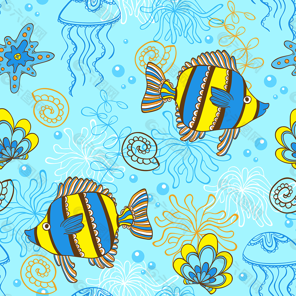 蓝色海底鱼类图案