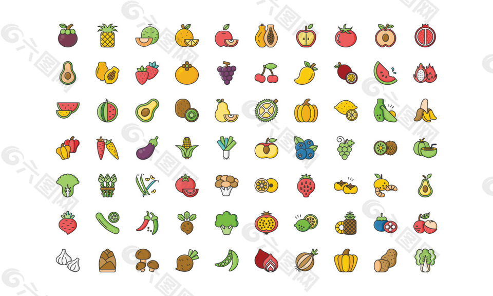卡通蔬菜水果图标设计