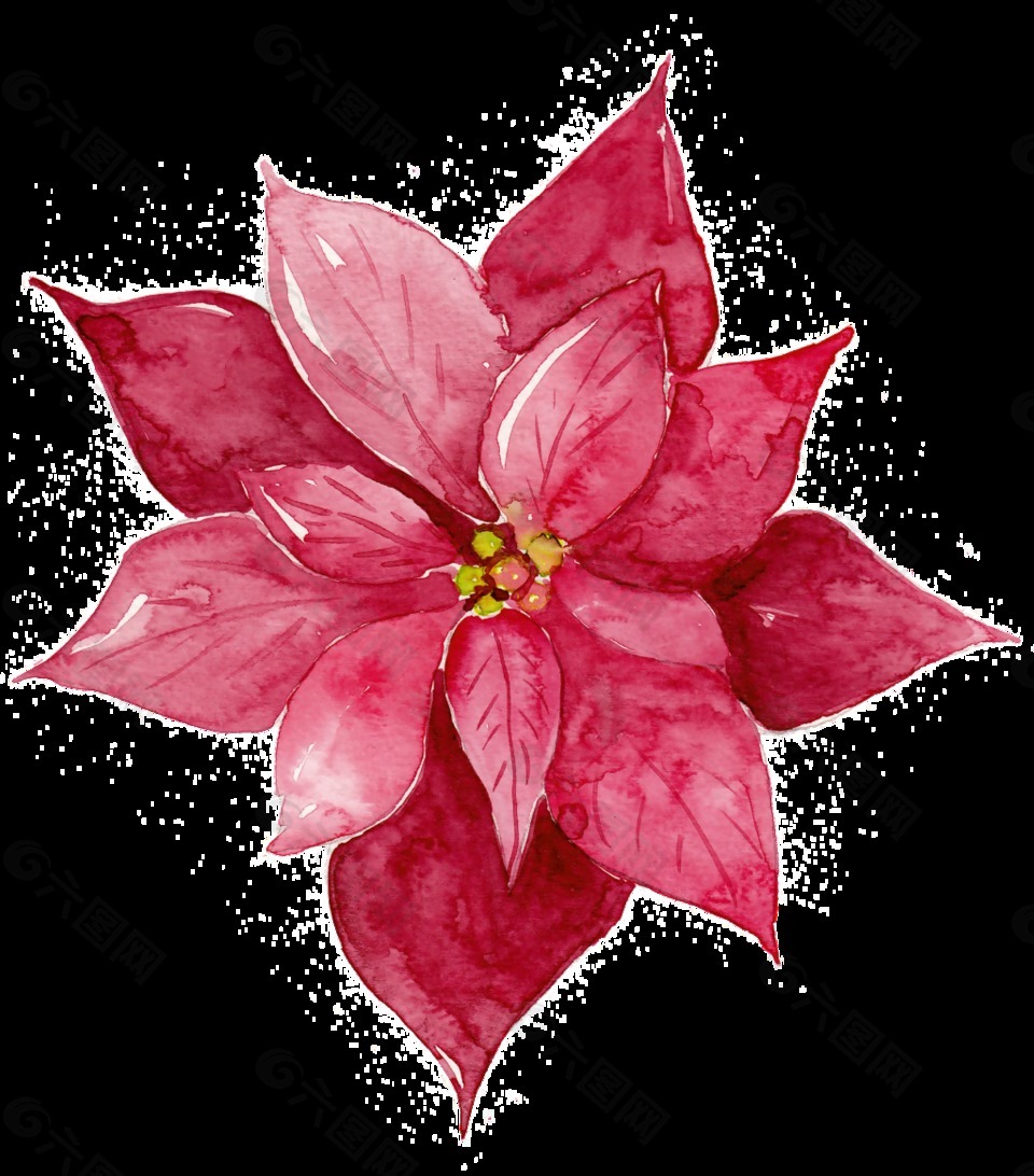 红色水彩花卉免抠图素材