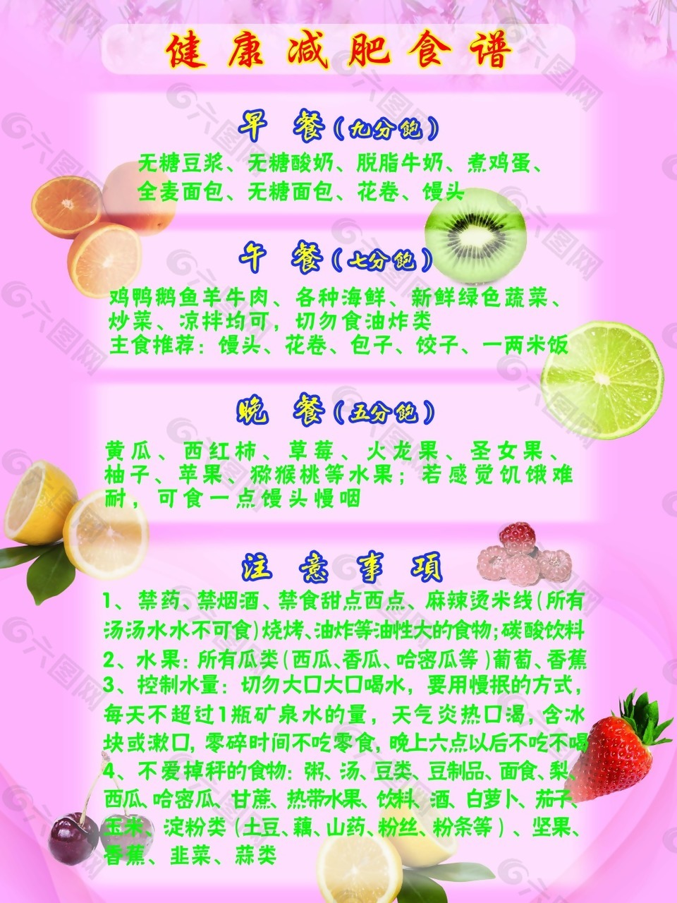 粉色健康减肥水果食谱展架素材