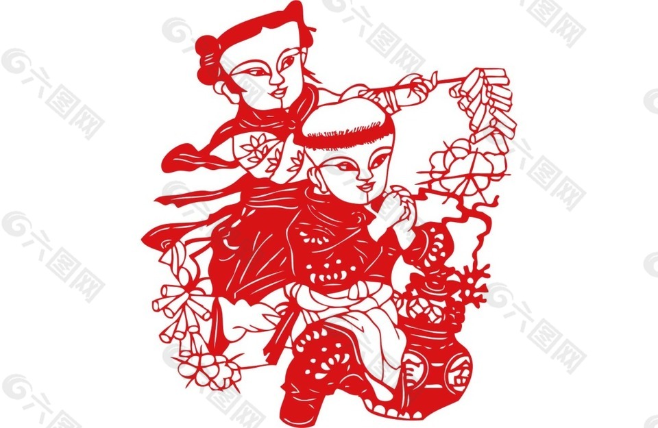 手绘红色剪纸元素