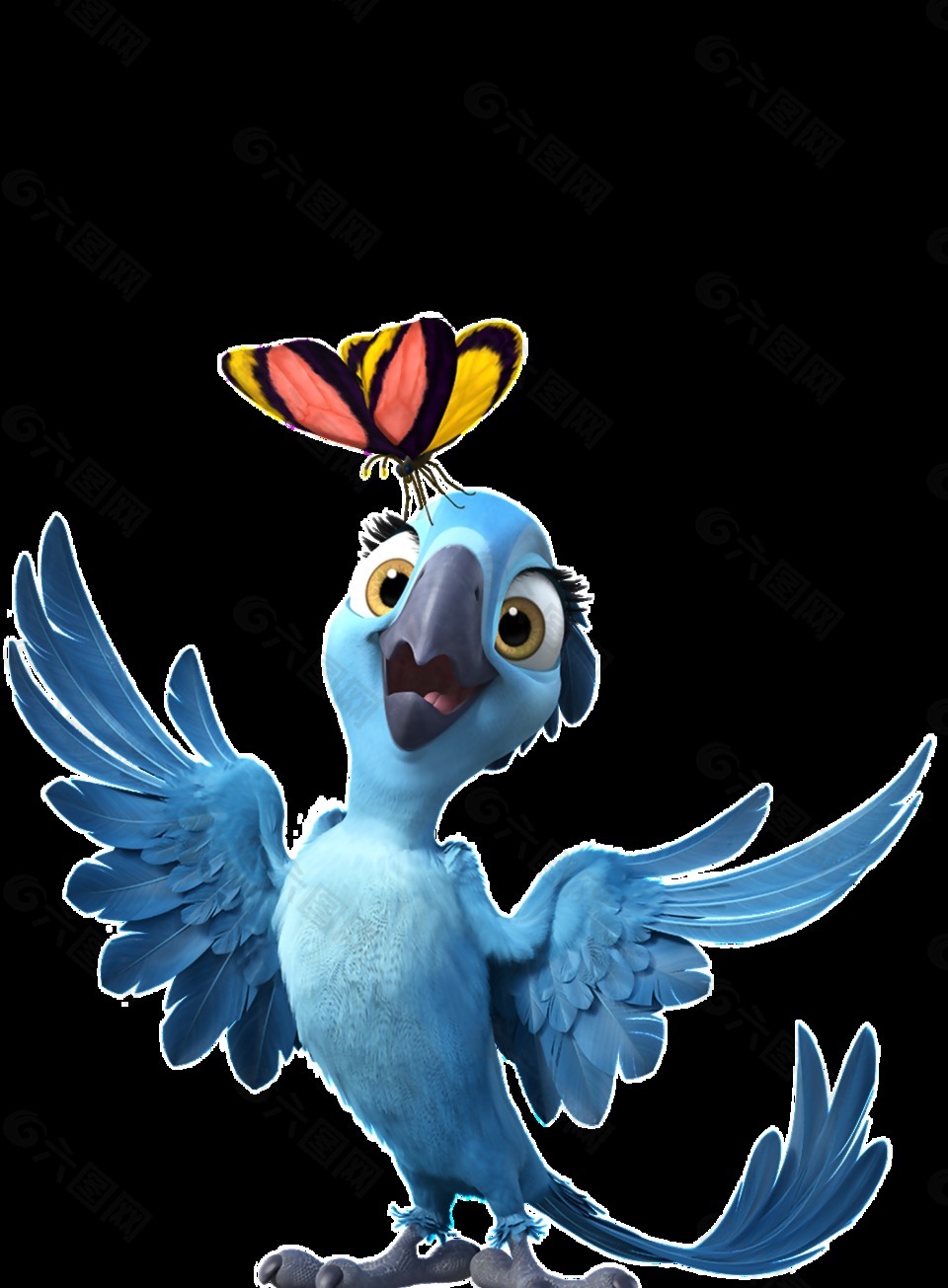 一只张嘴笑的蓝色鹦鹉透明素材