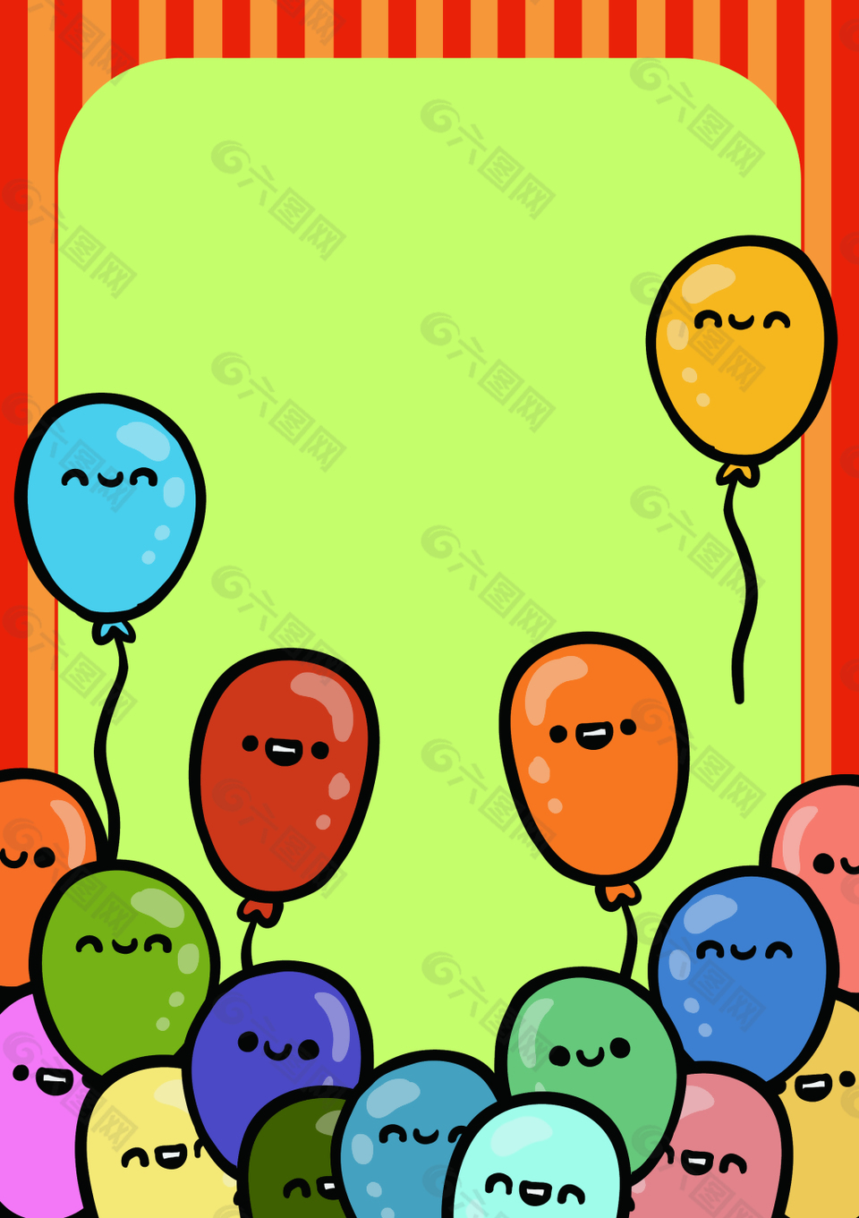 手绘卡通矢量气球趣味生日邀请卡背景