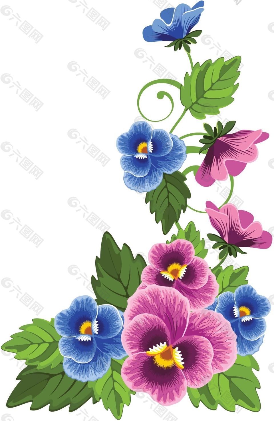 卡通紫蓝蝴蝶花png元素设计元素素材免费下载 图片编号 六图网
