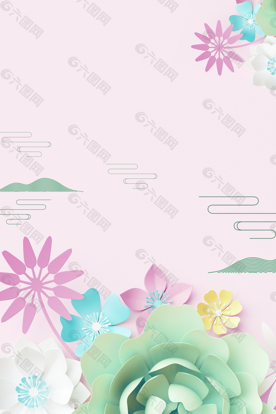 粉色花朵清新春季海报背景