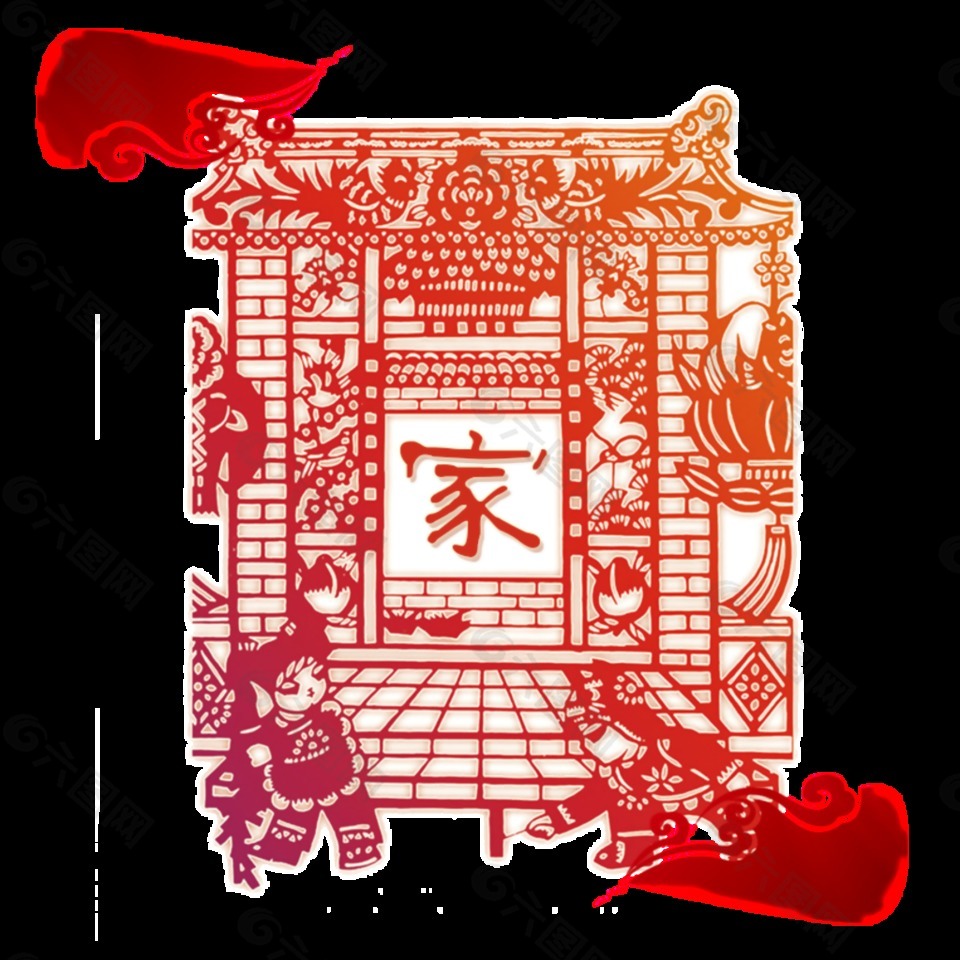 2018剪纸风狗年元素设