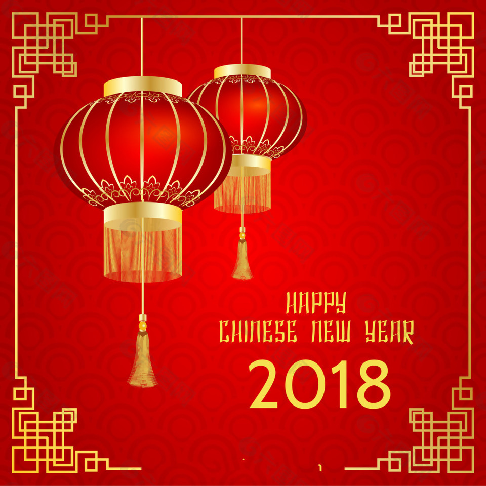 红金色灯笼边框新年海报