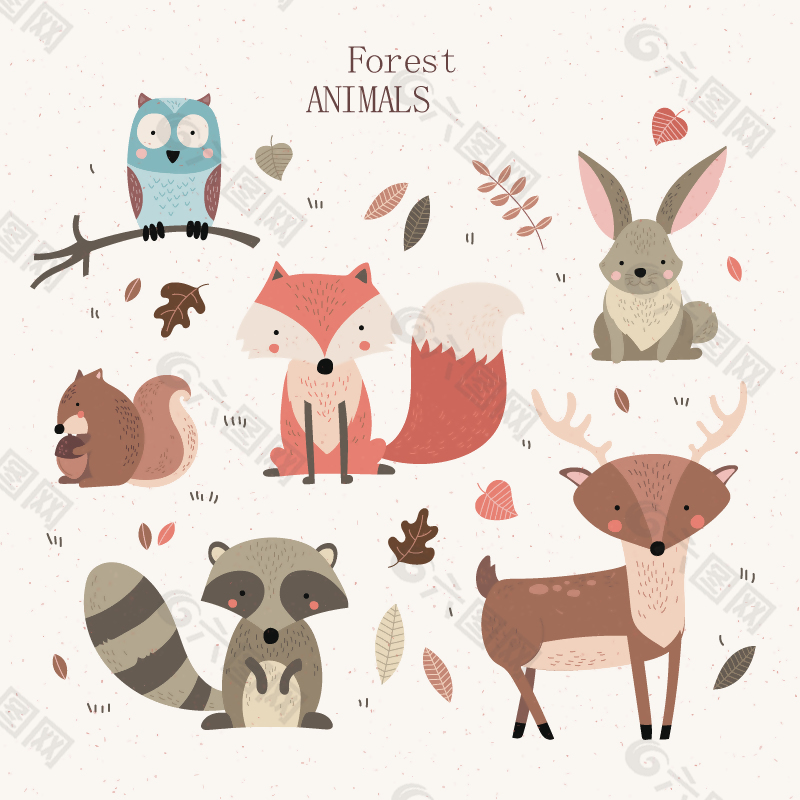 矢量森系卡通动物图案元素素材