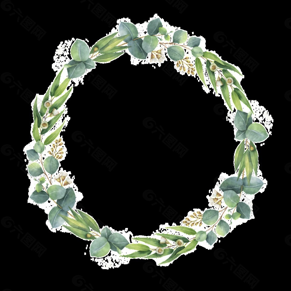 绿叶花环装饰简约透明素材