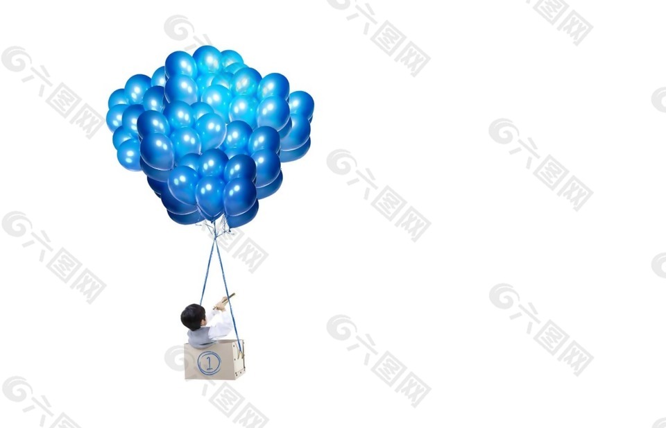 蓝色飞行气球png元素