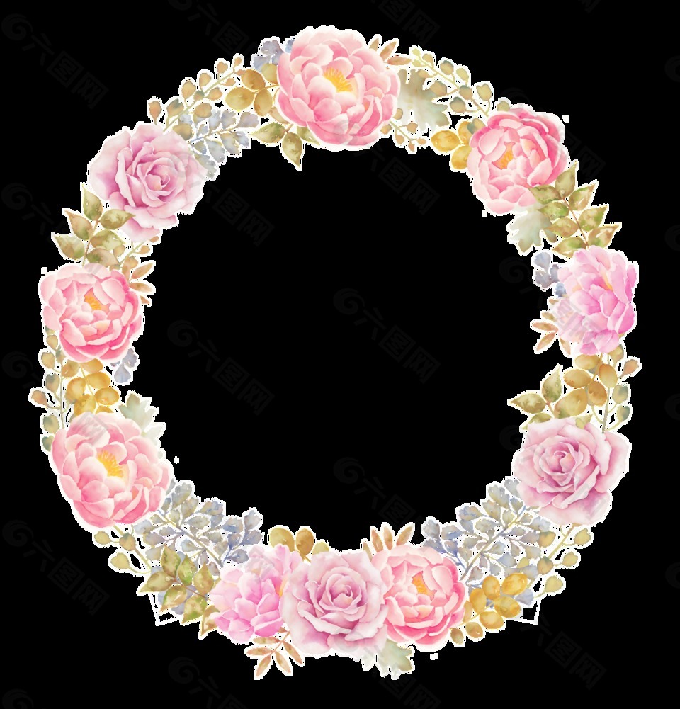 粉色鲜花花环装饰素材