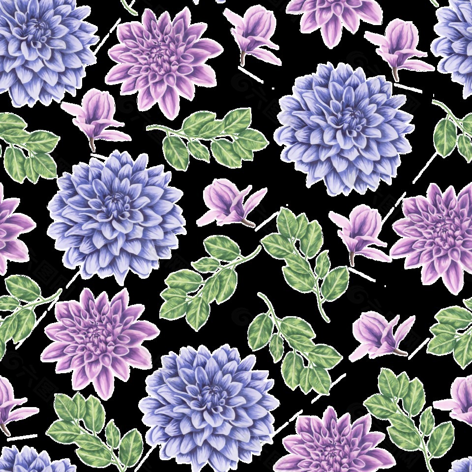 蓝紫色鲜花背景素材