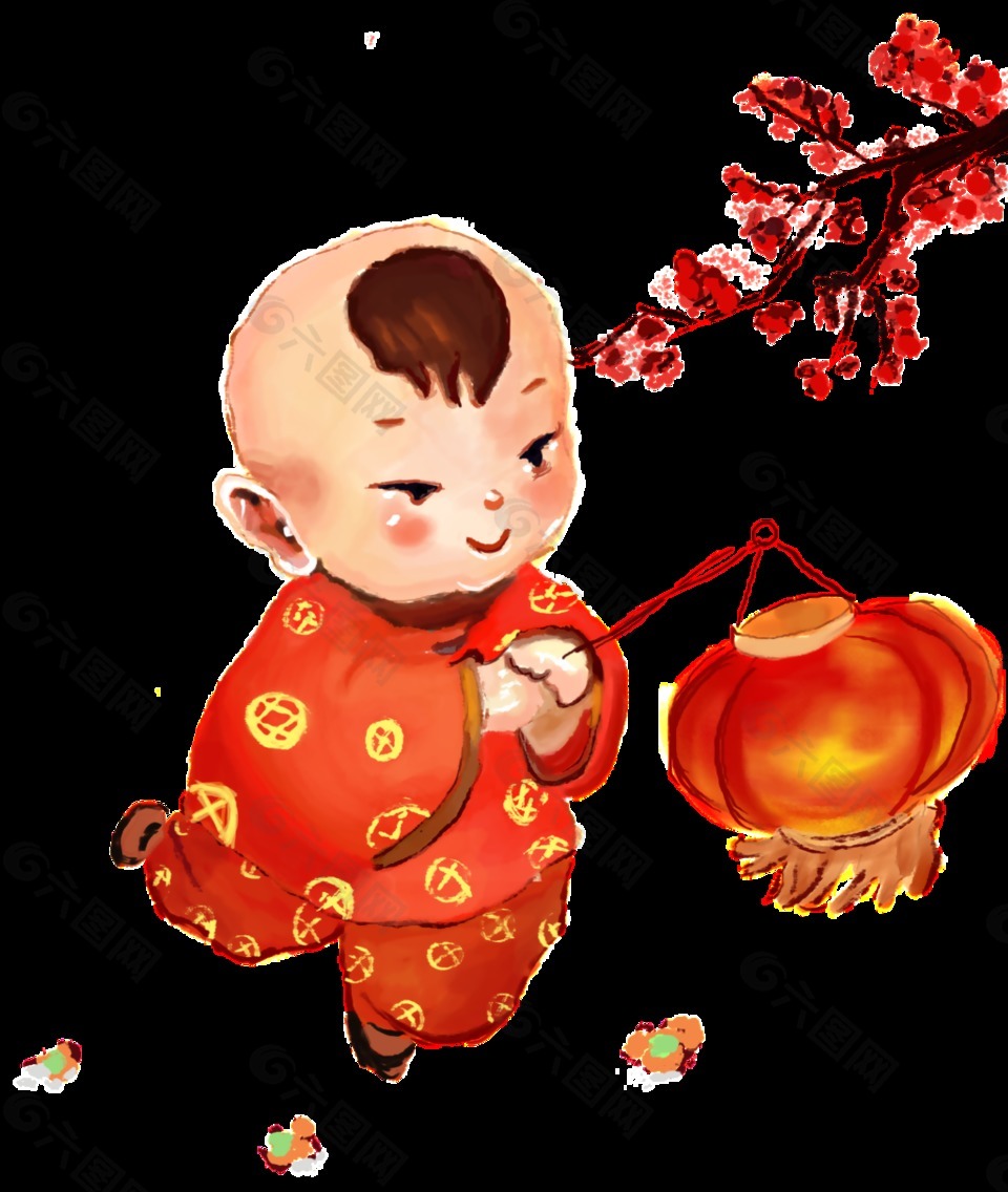 提着灯笼的中国春节男孩