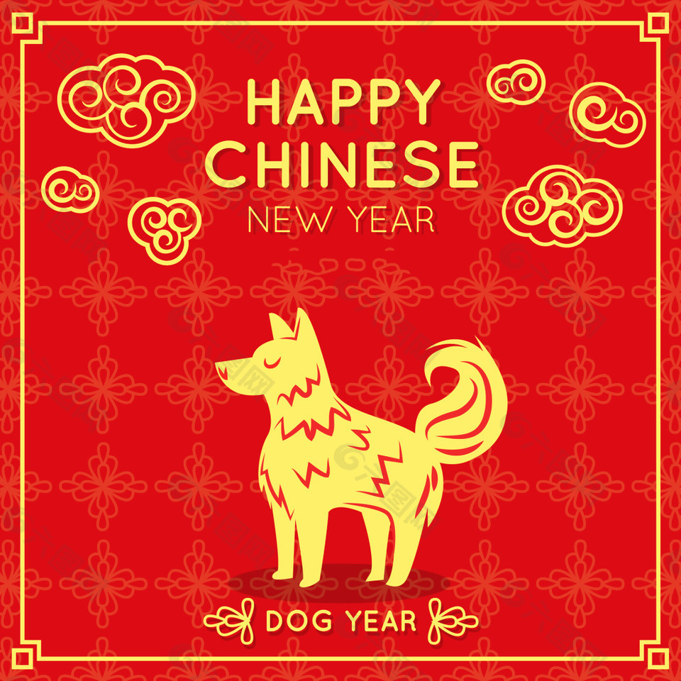 喜庆中国新年金色狗设计