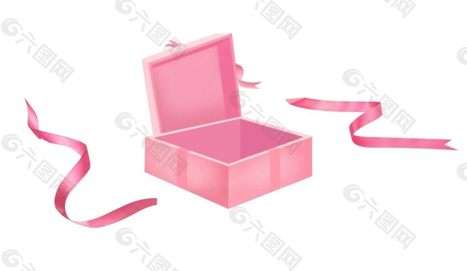 粉色盒子彩带png元素