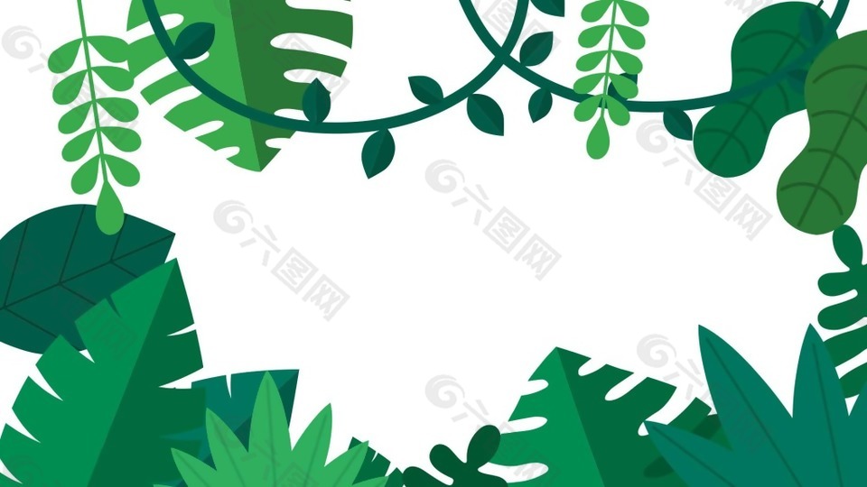 卡通绿色叶子树藤png元素