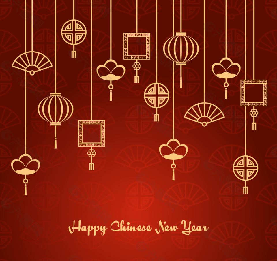 线框新年装饰元素海报