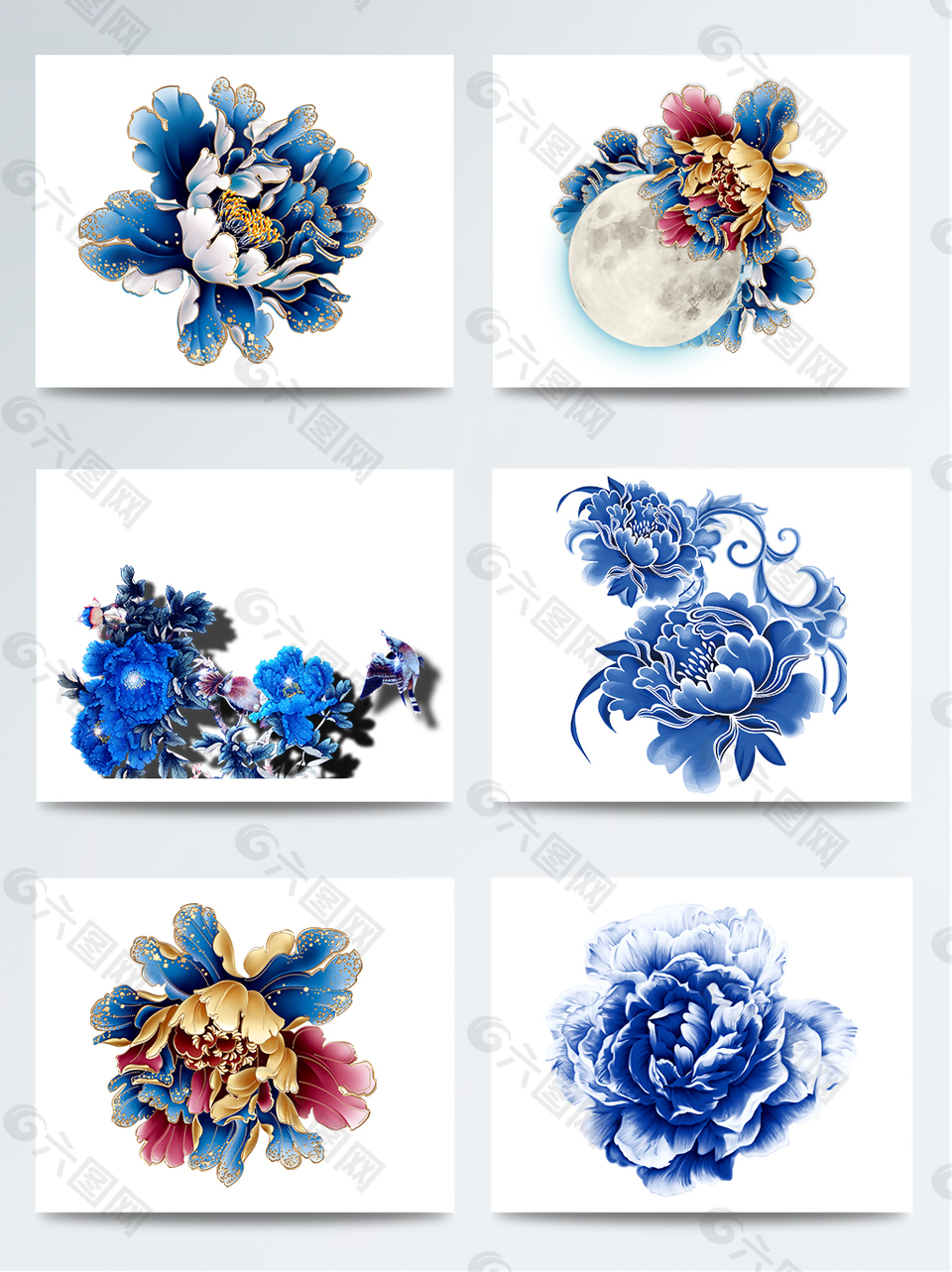 节日花朵蓝色牡丹素材合集