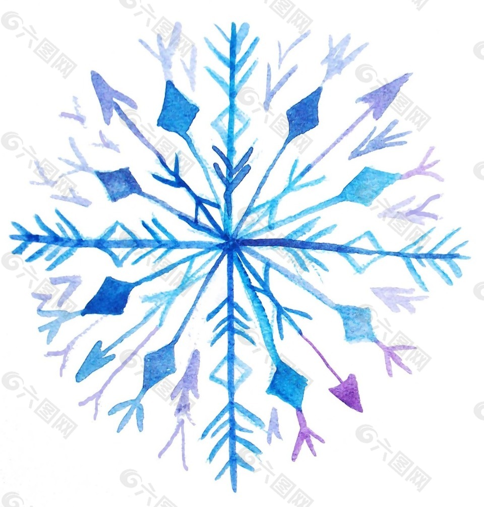 蓝色抽象几何雪花png元素