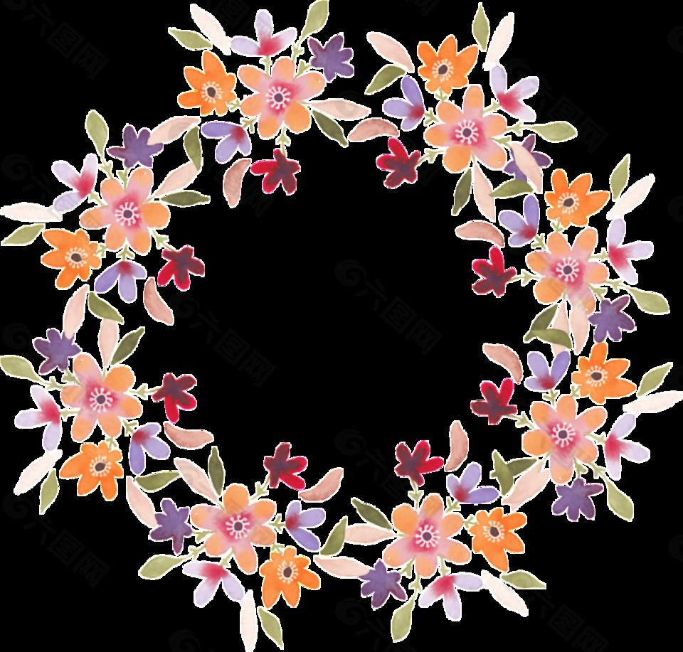 粉色系花朵手绘花环装饰元素
