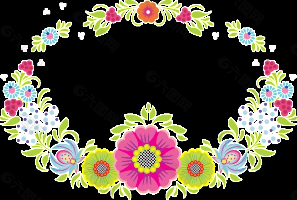 清新童真彩色花朵手绘花环装饰元素