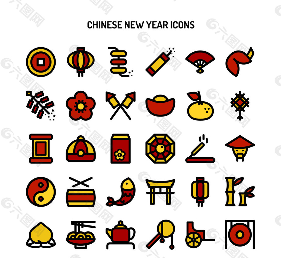 卡通扁平中国新年元素