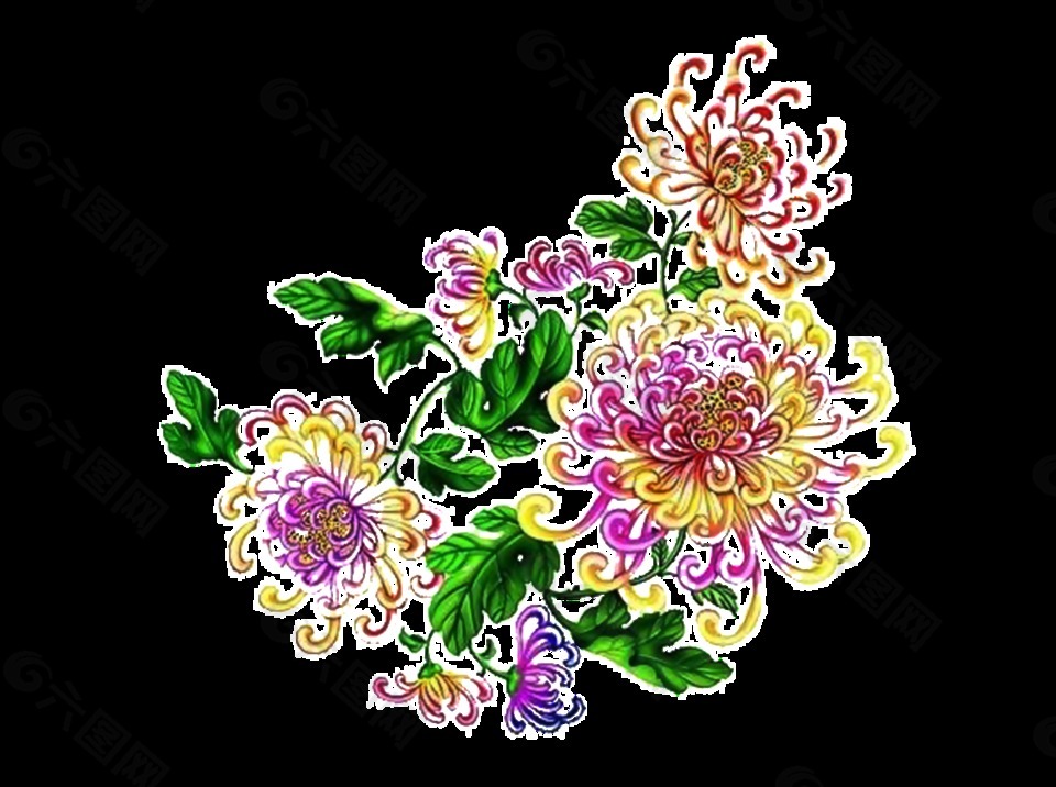 古典雅致手绘菊花装饰图案