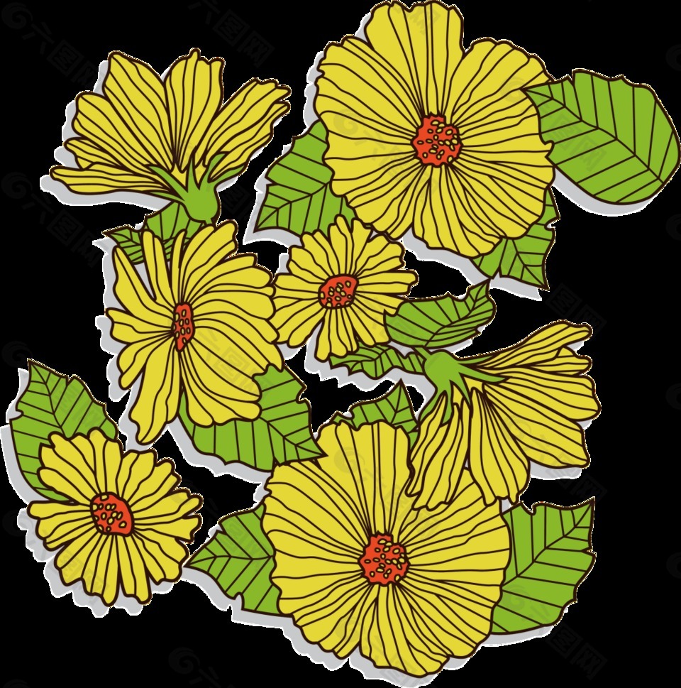 写实风格黄色手绘菊花装饰元素