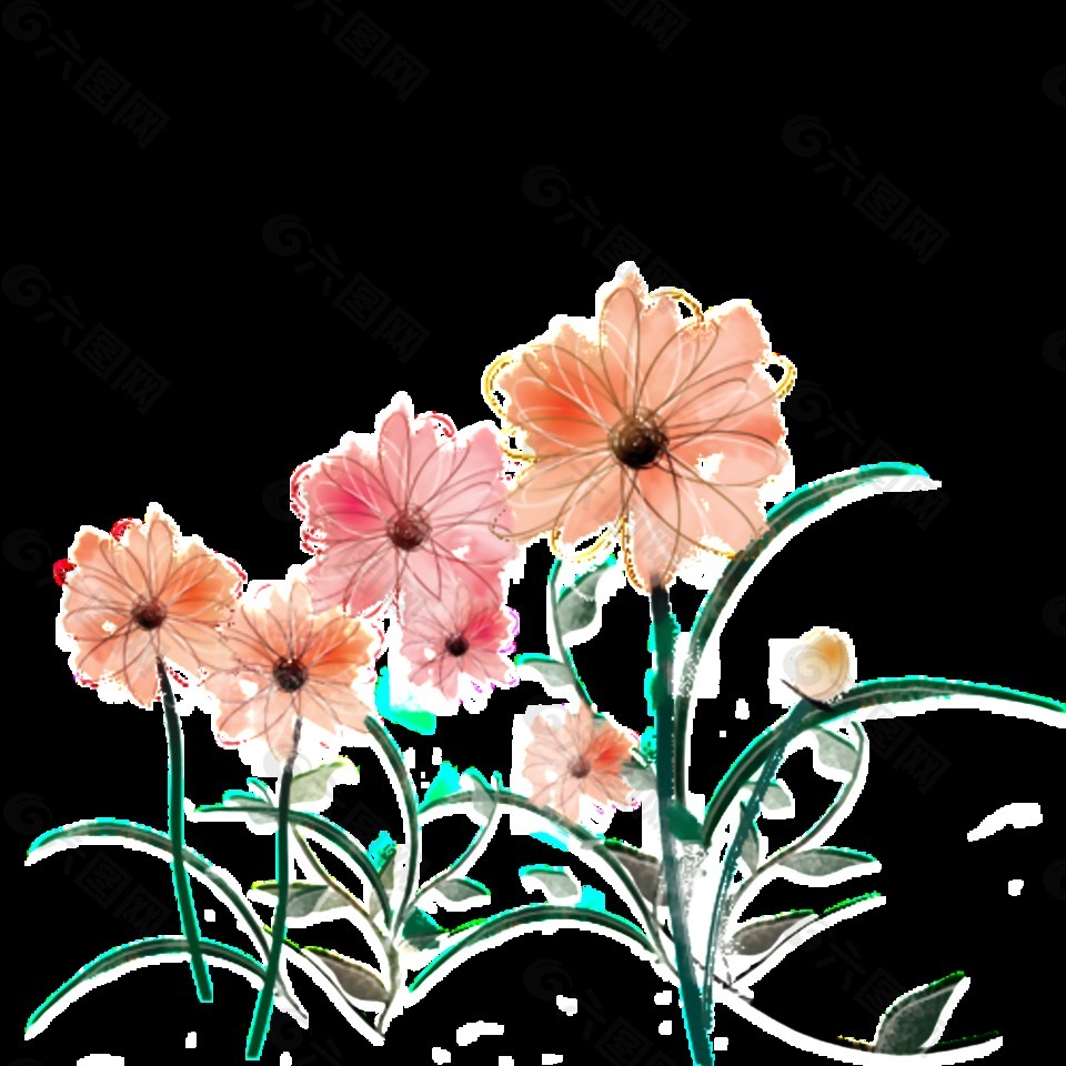 清新水粉色手绘菊花装饰元素