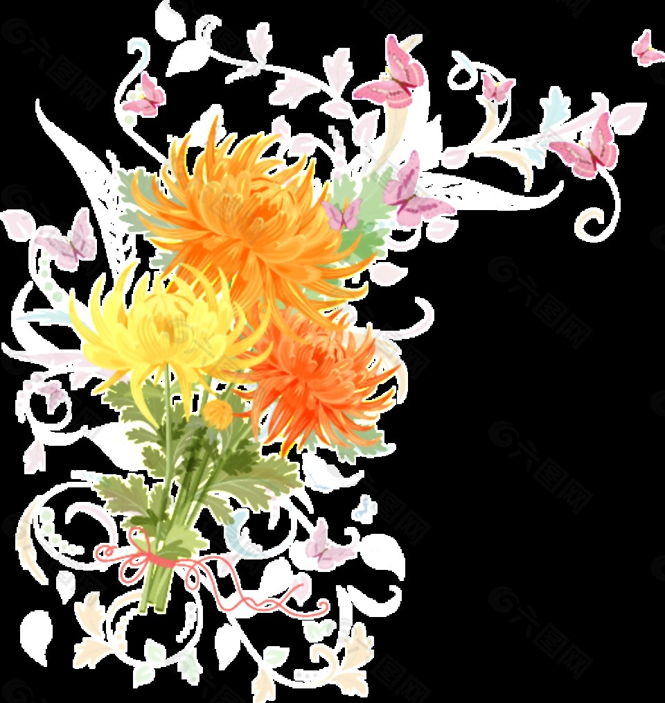 手绘卡通黄色菊花PNG素材