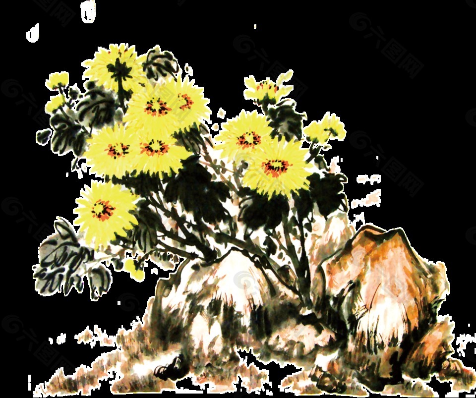 黄色卡通手绘菊花元素设计