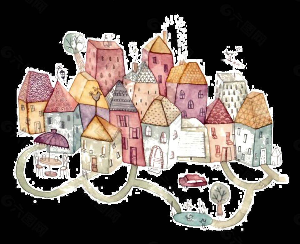 彩绘童话城堡图案元素