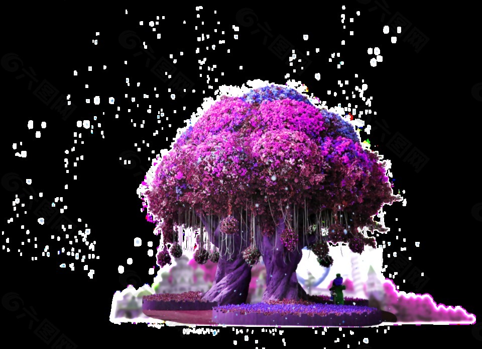 紫色童话魔树图案元素