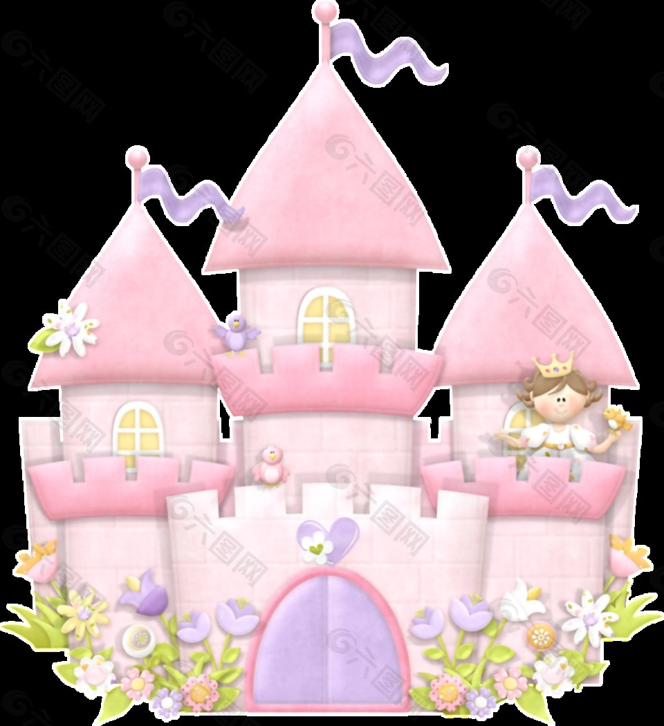 粉色童话城堡图案元素
