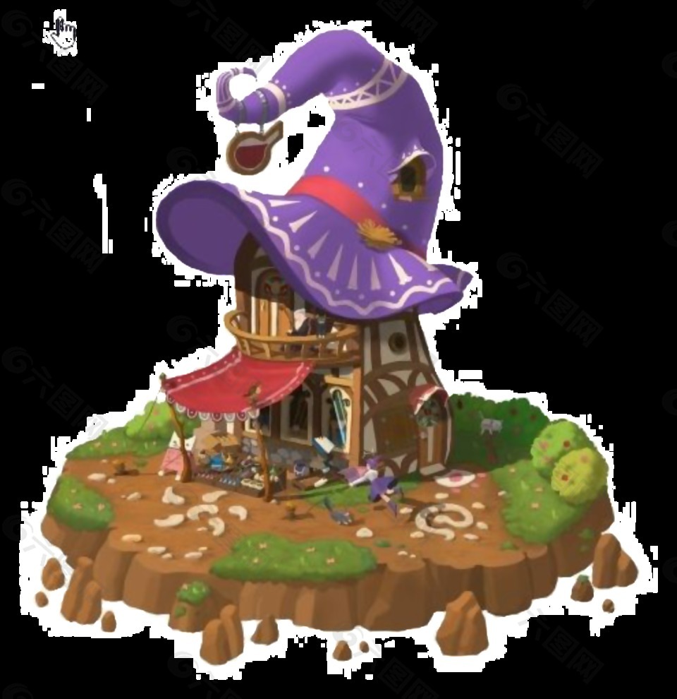 紫色帽子童话城堡图案