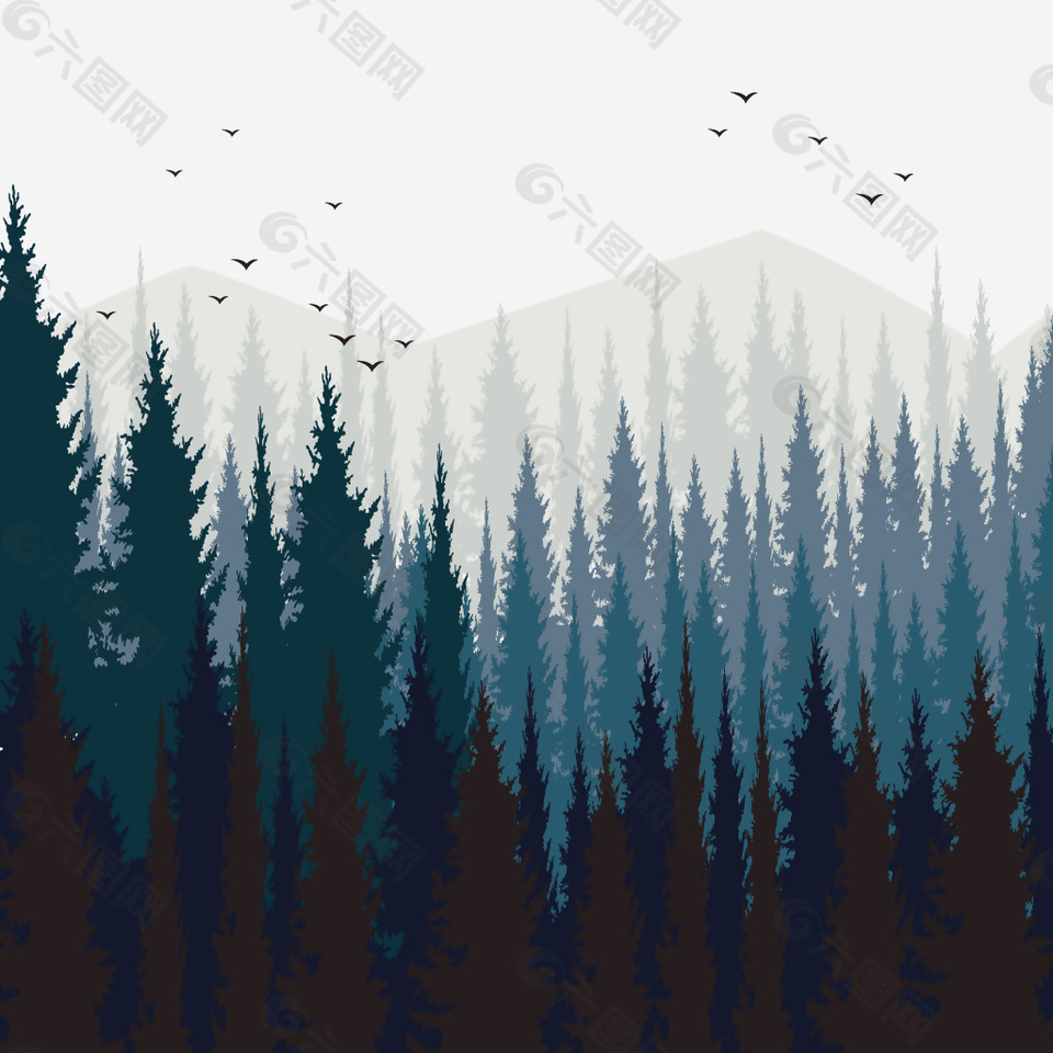 矢量手绘森林插画