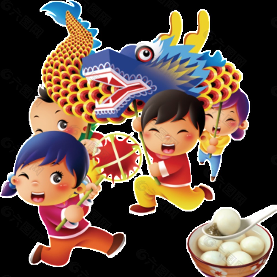 卡通儿童舞狮闹元宵元素设计