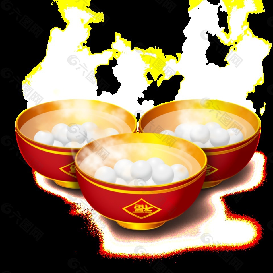 红色三碗汤圆元素设计